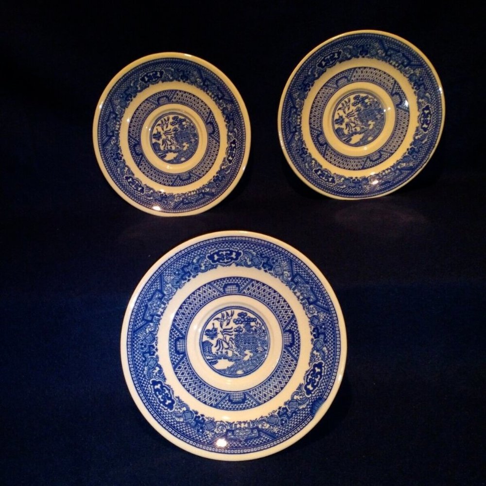 3 Vintage Blue Willow Unmarked Saucers